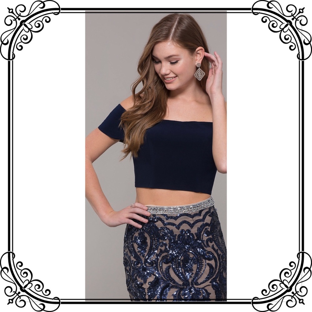 🆕NWT Intricate Two Piece Navy Formal Prom Dress - Picture 6 of 8